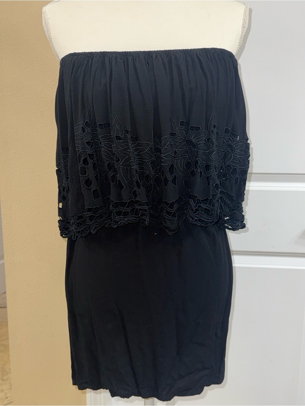Strapless Black Overlay Mini Dress